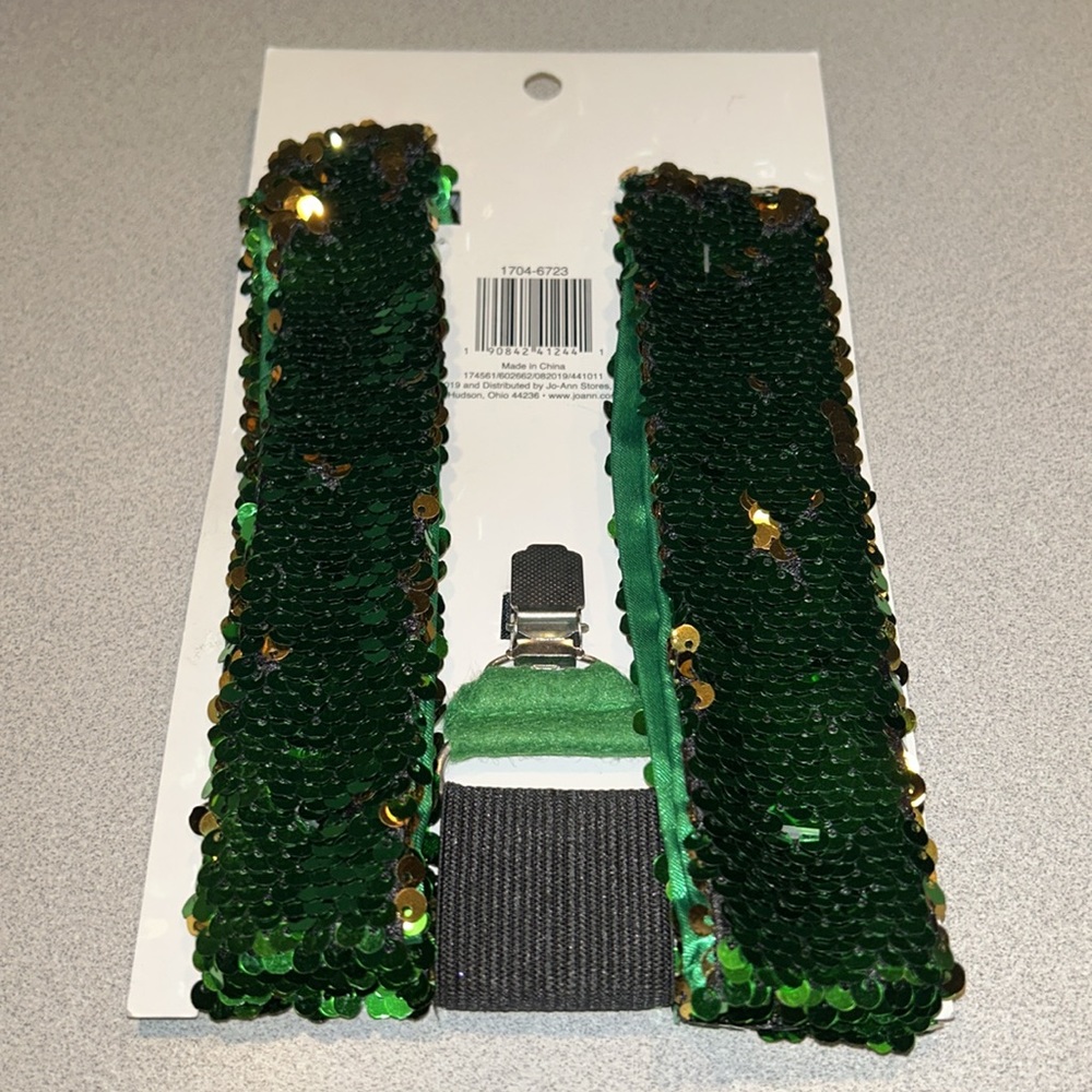 NWT St. Patrick’s Gold and Green Color Change Sequin Suspenders - Picture 2 of 2